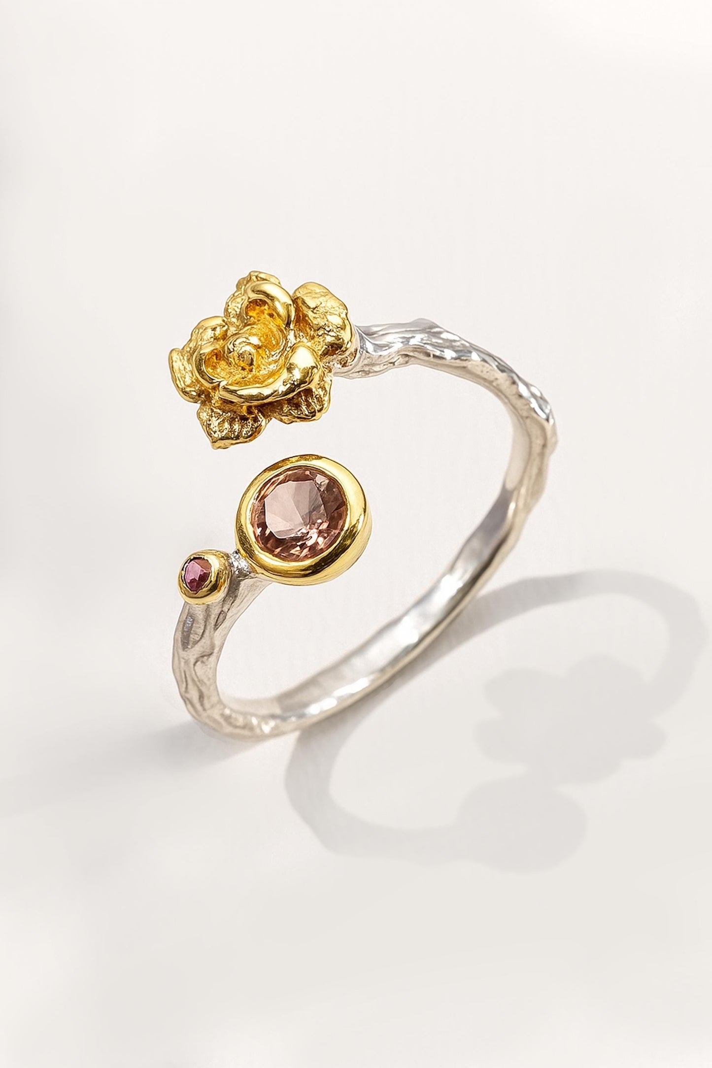 925 Sterling Silver Pink Tourmaline Flower Ring