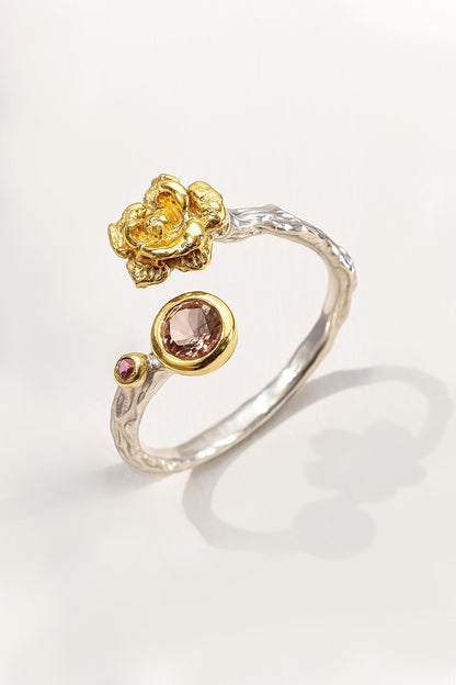 925 Sterling Silver Pink Tourmaline Flower Ring