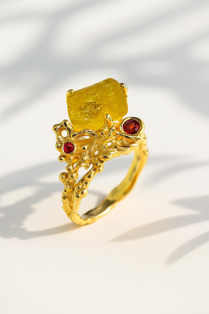 925 Sterling Silver Raw Yellow Stone Ring