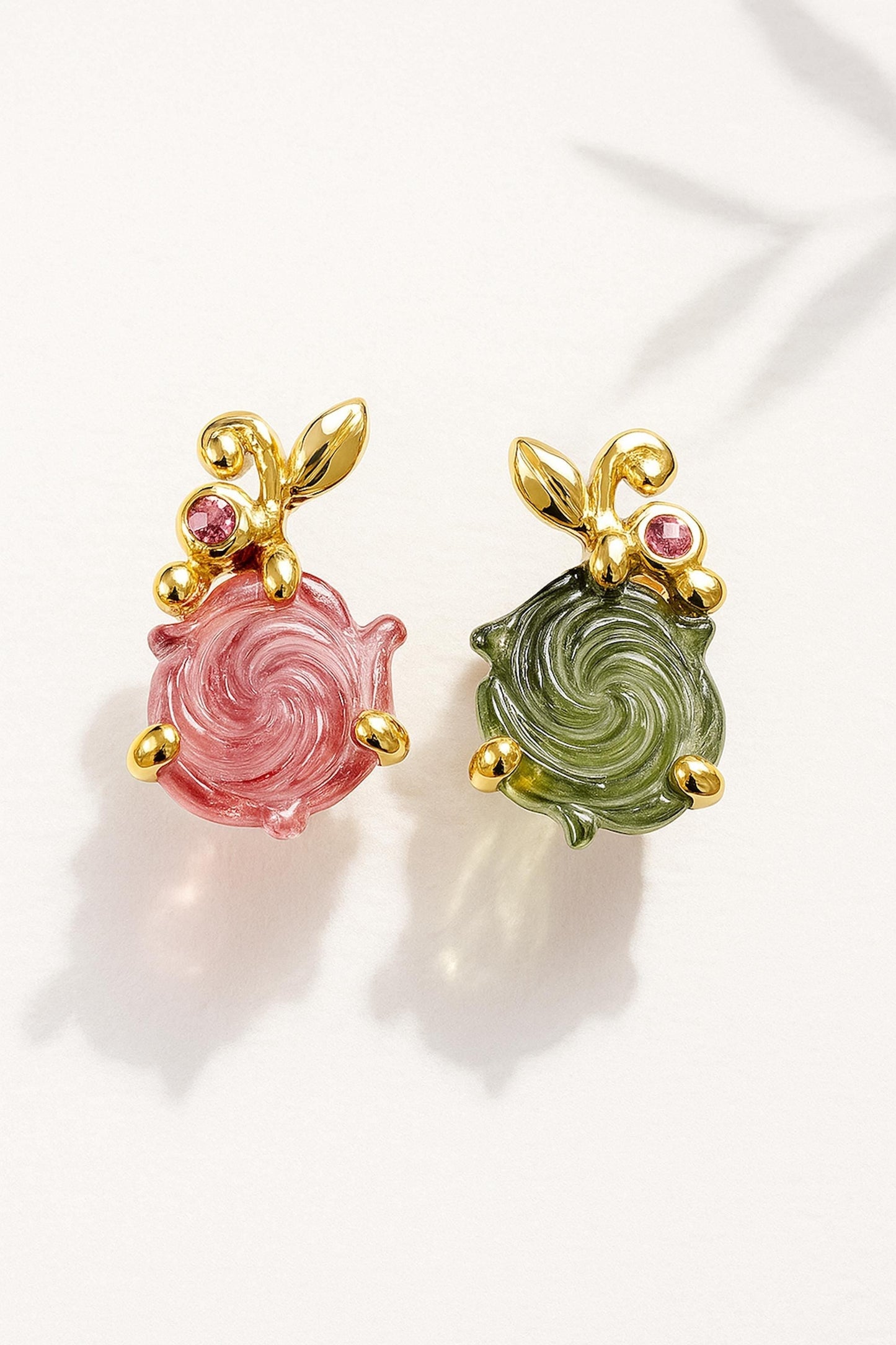 925 sterling silver pink green tourmaline earrings