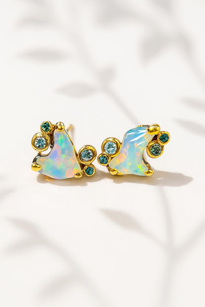 925 Sterling Silver Raw Opal Stud Earrings