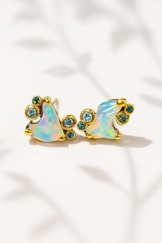 925 Sterling Silver Raw Opal Stud Earrings