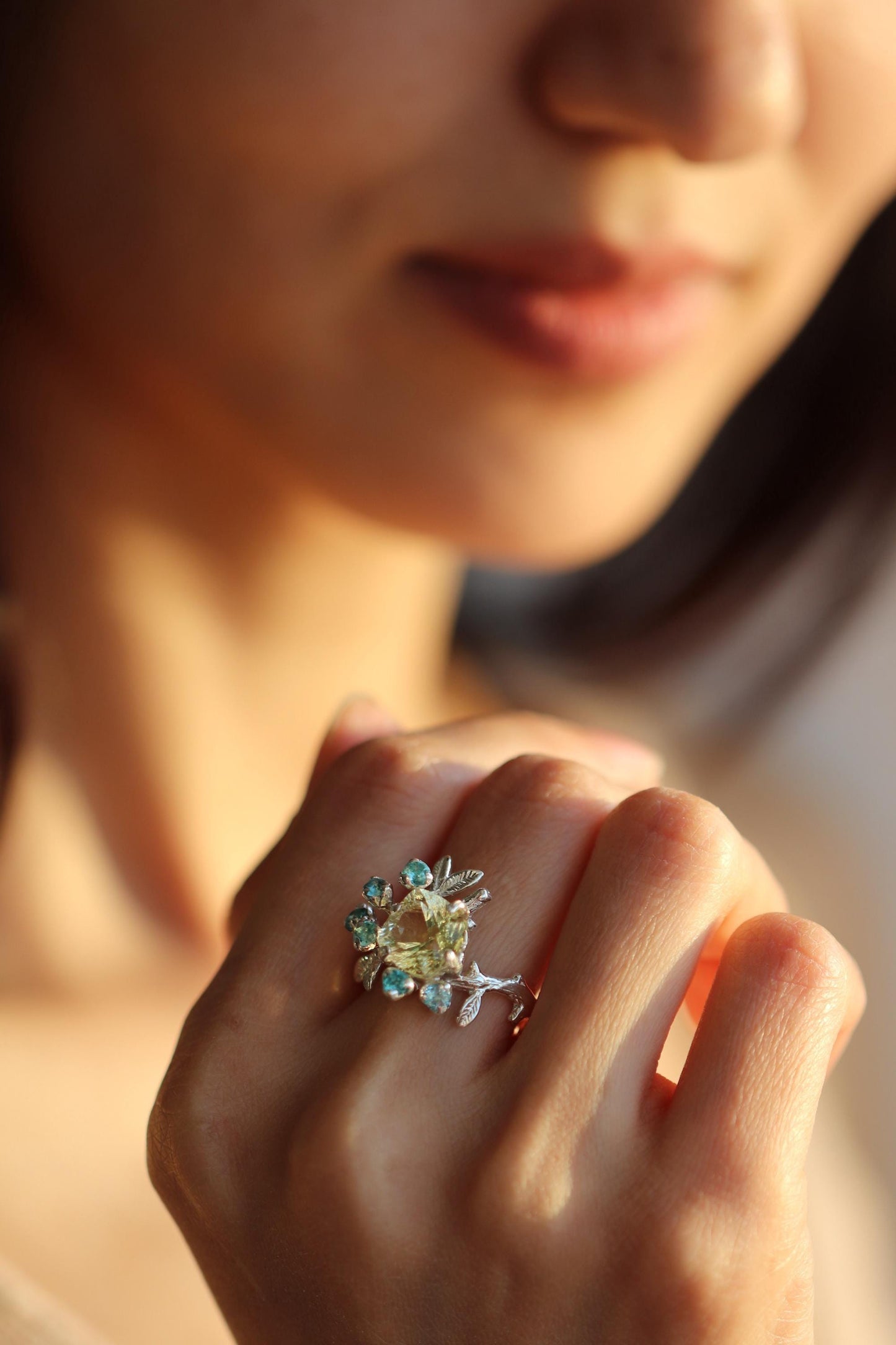 925 Sterling Silver Lemon Quartz Branch Ring