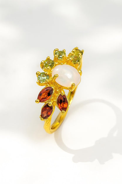 925 sterling silver white opal dainty gemstone ring