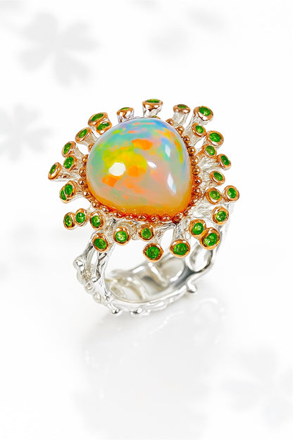 925 Sterling Silver Rainbow Opal Ring
