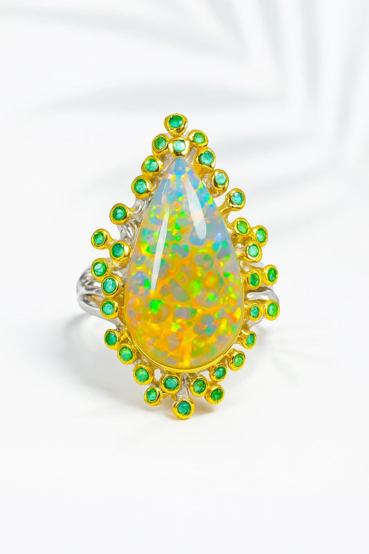 925 Sterling Silver Fire Opal Statement Ring