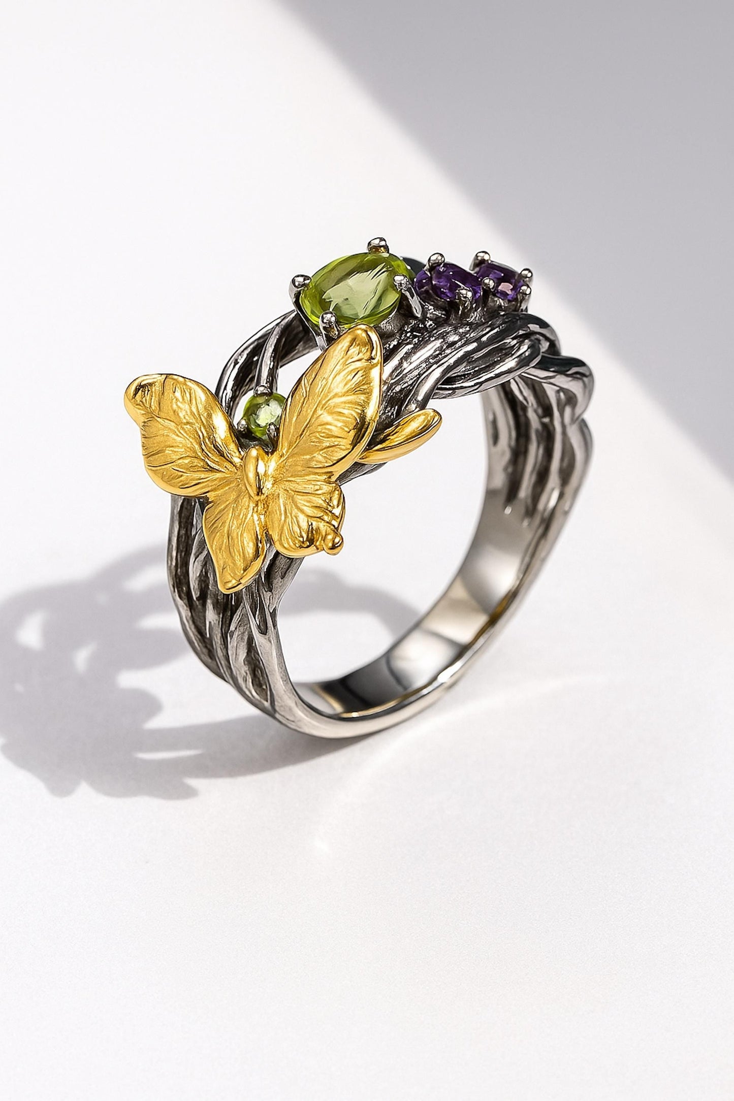 925 sterling silver butterfly peridot ring