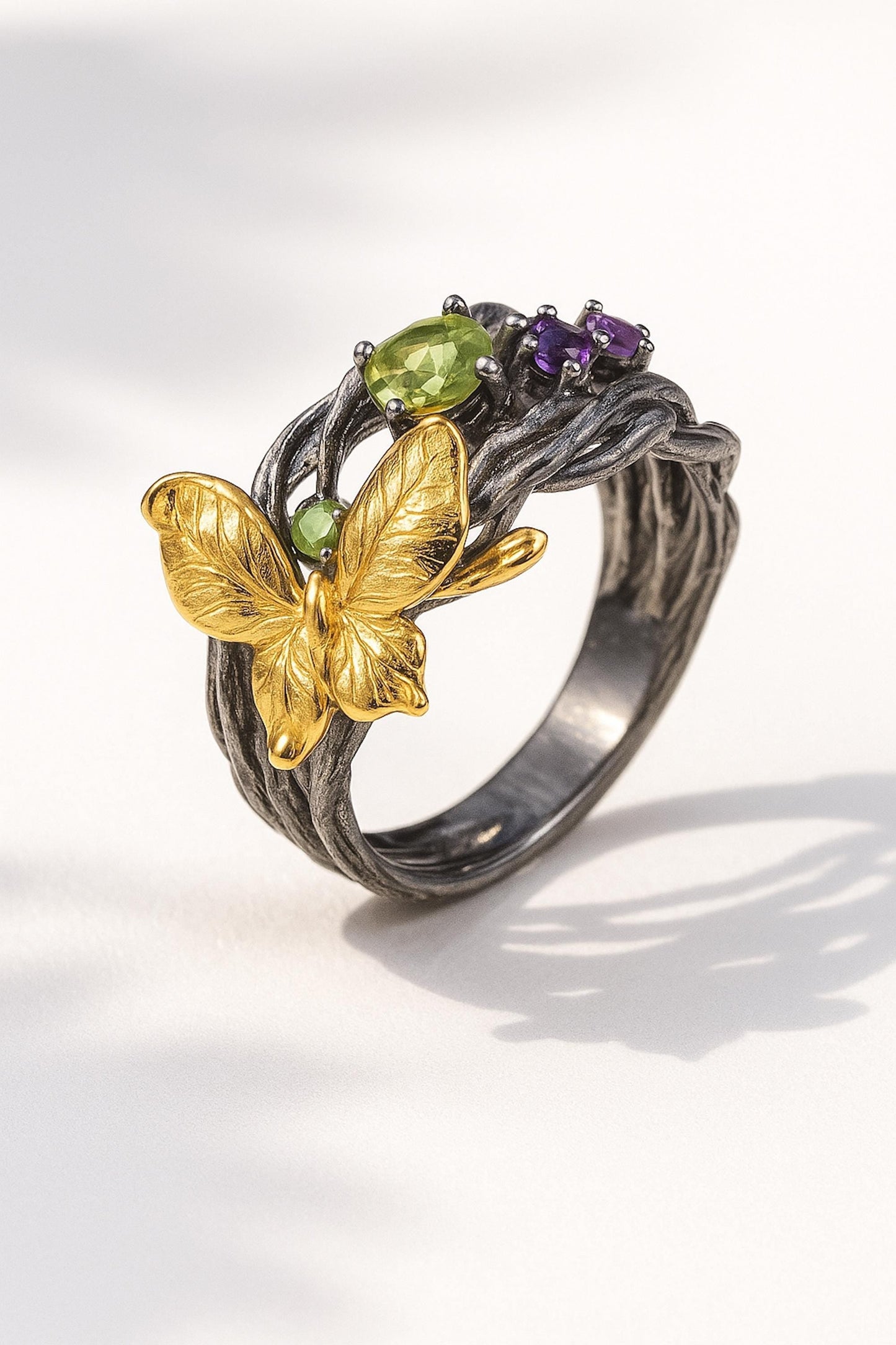 925 sterling silver butterfly peridot ring