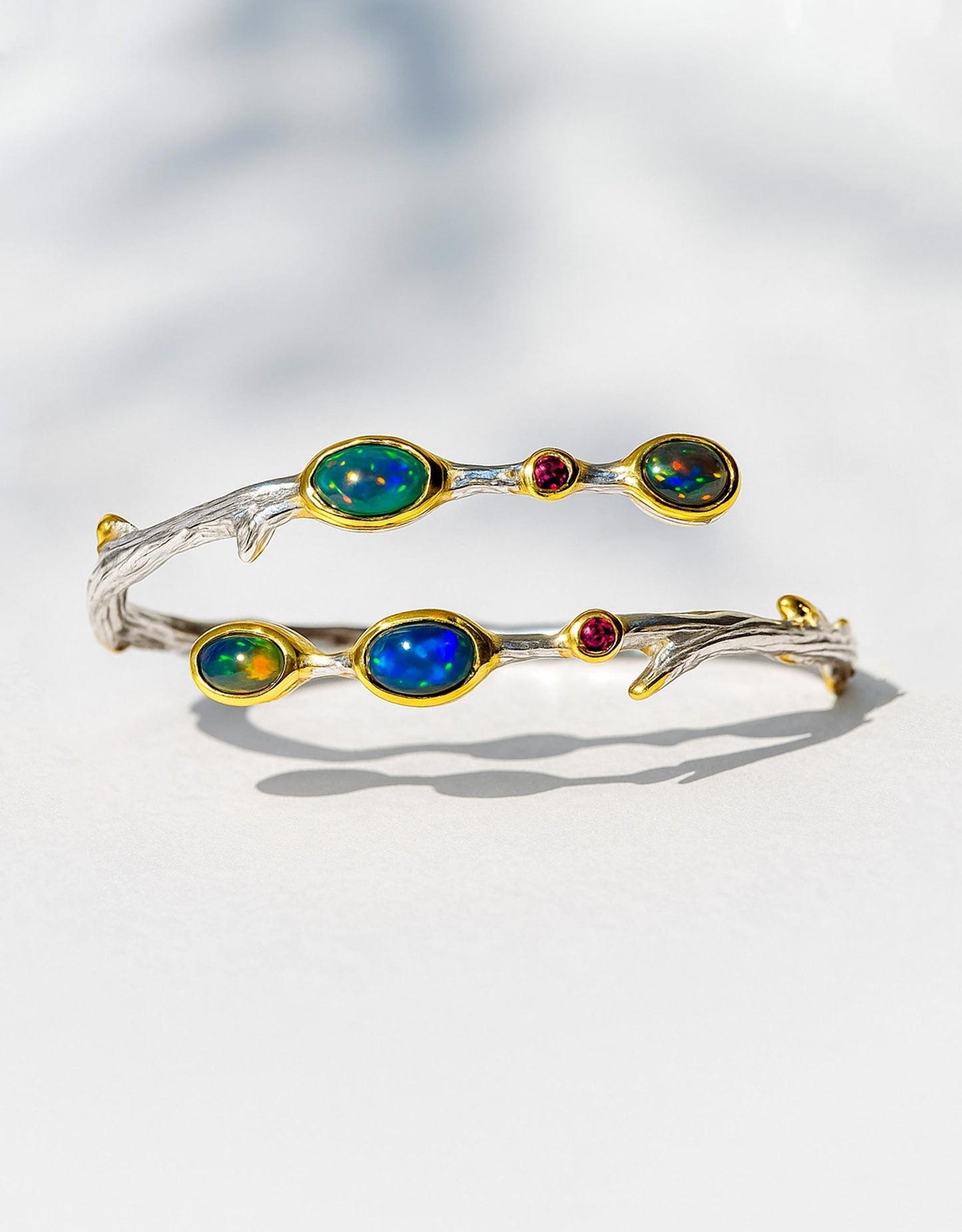 925 Sterling Silver Black Opal Branch Cuff Bracelet