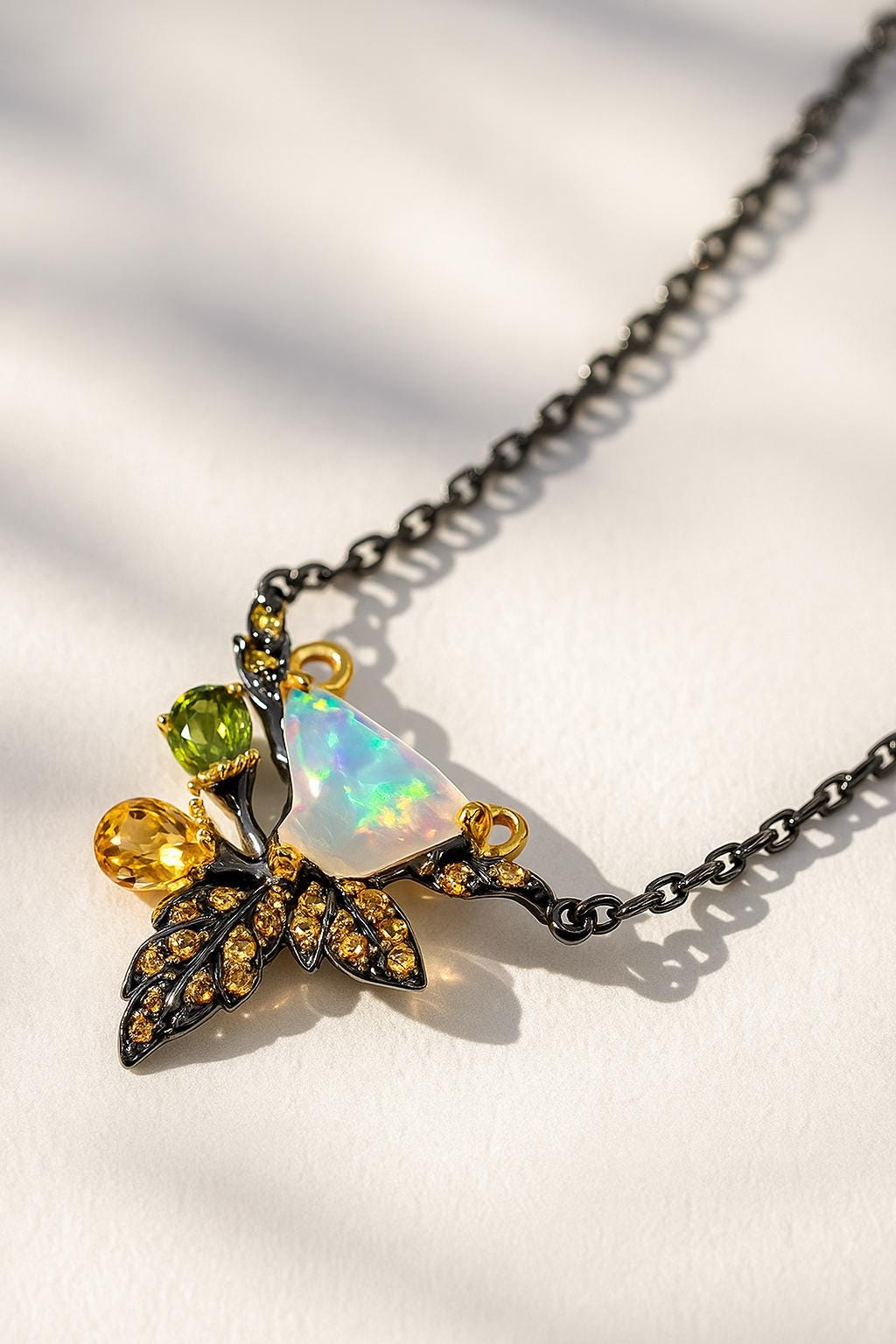 925 sterling silver rainbow opal leaf necklace