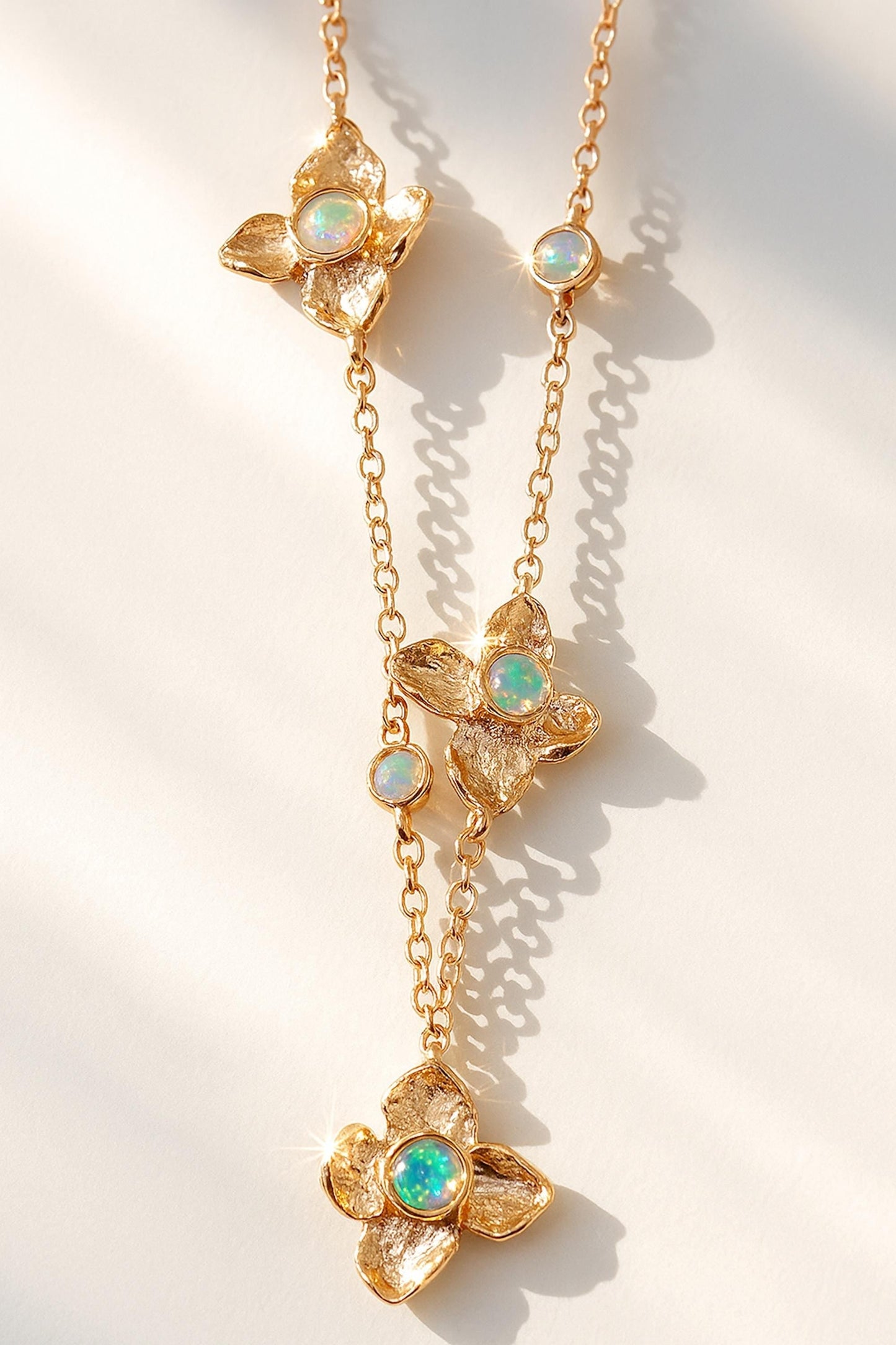 925 sterling silver rainbow opal flower necklace