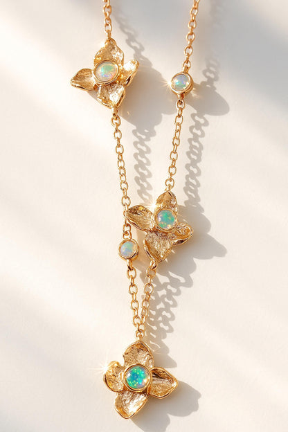 925 sterling silver rainbow opal flower necklace