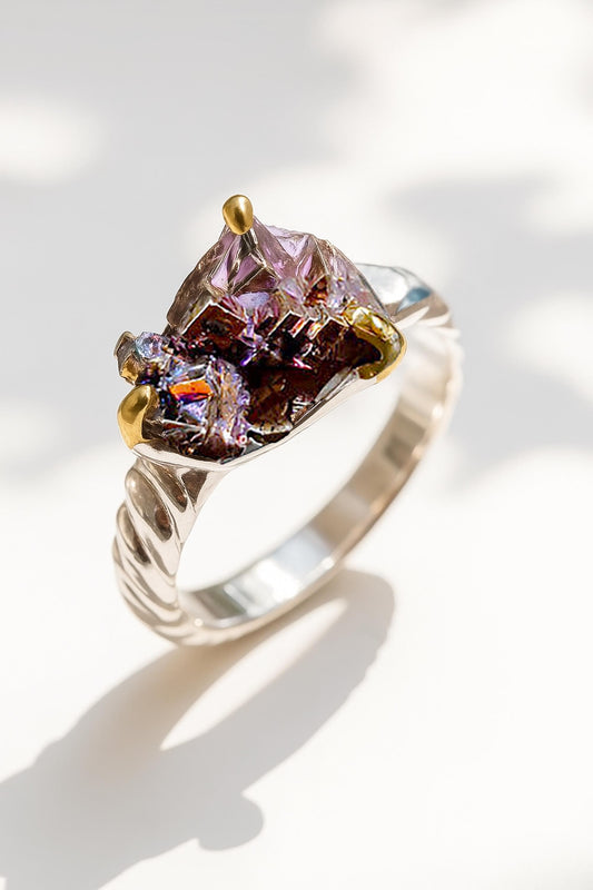 925 Sterling Silver Raw Bismuth Handmade Ring