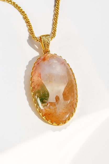 925 Sterling Silver Red Moss Agate Oval Necklace