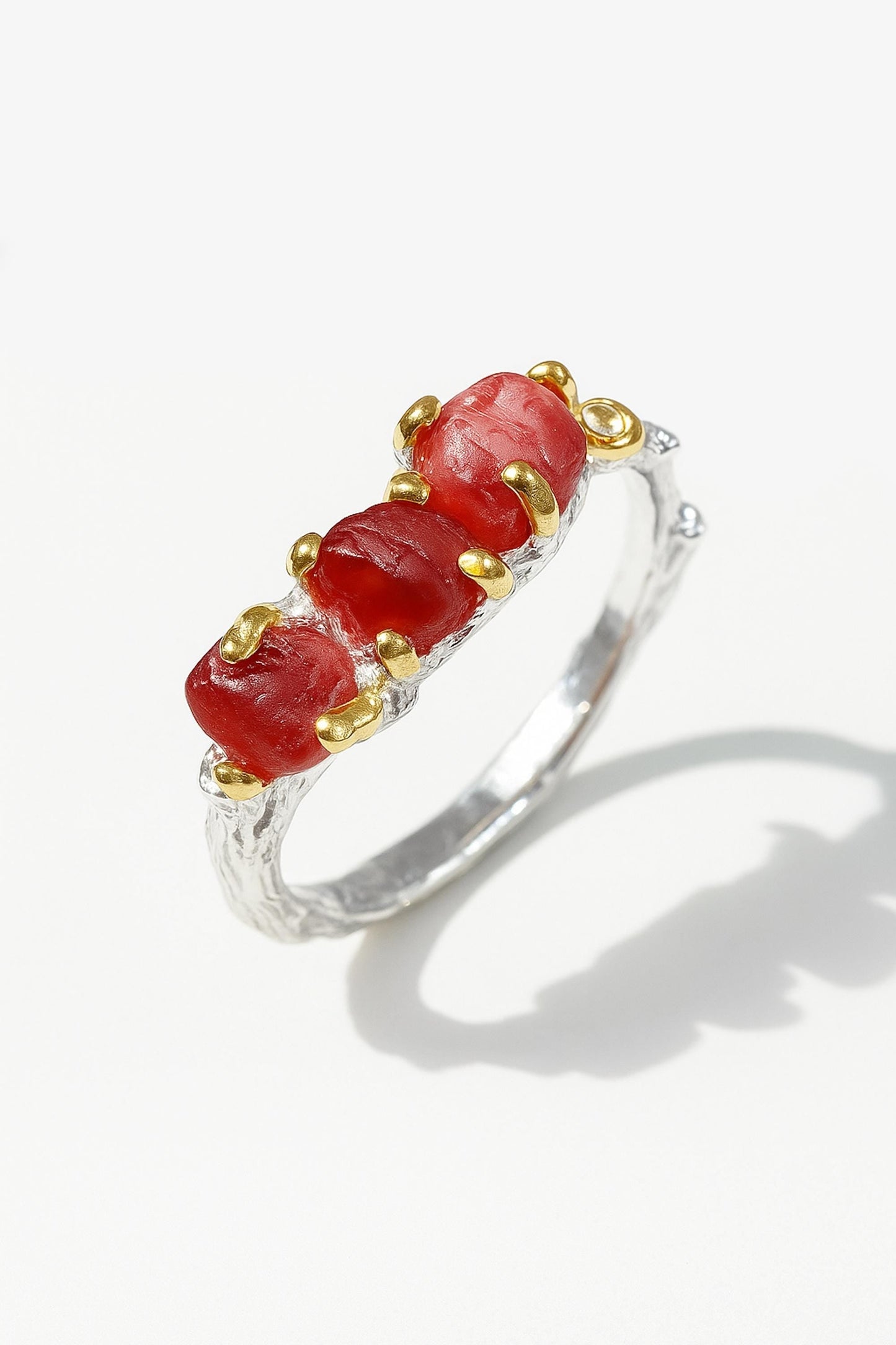 925 Sterling Silver Raw Red Spinel Twig Ring