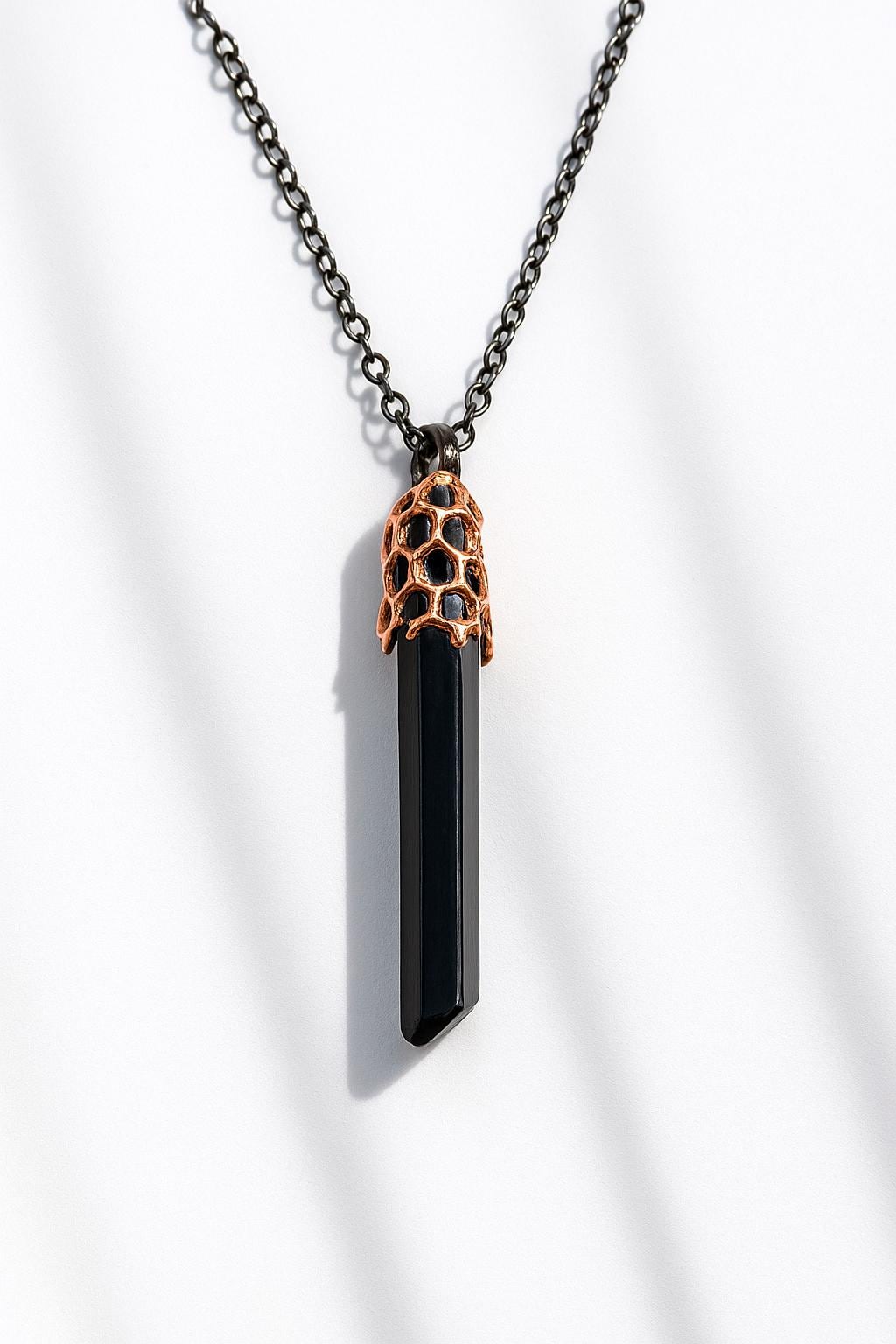 925 Sterling Silver Raw Black Tourmaline Bar Necklace