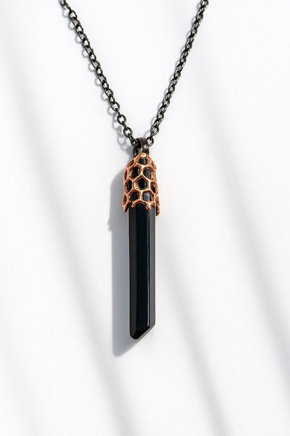 925 Sterling Silver Raw Black Tourmaline Bar Necklace