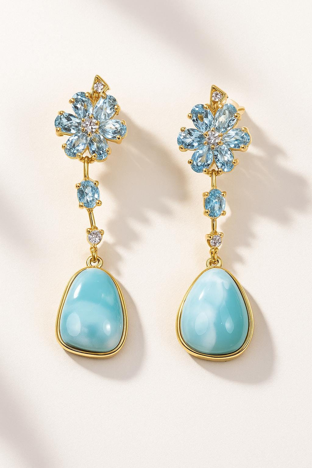 925 Sterling Silver Larimar Blue Flower Earrings