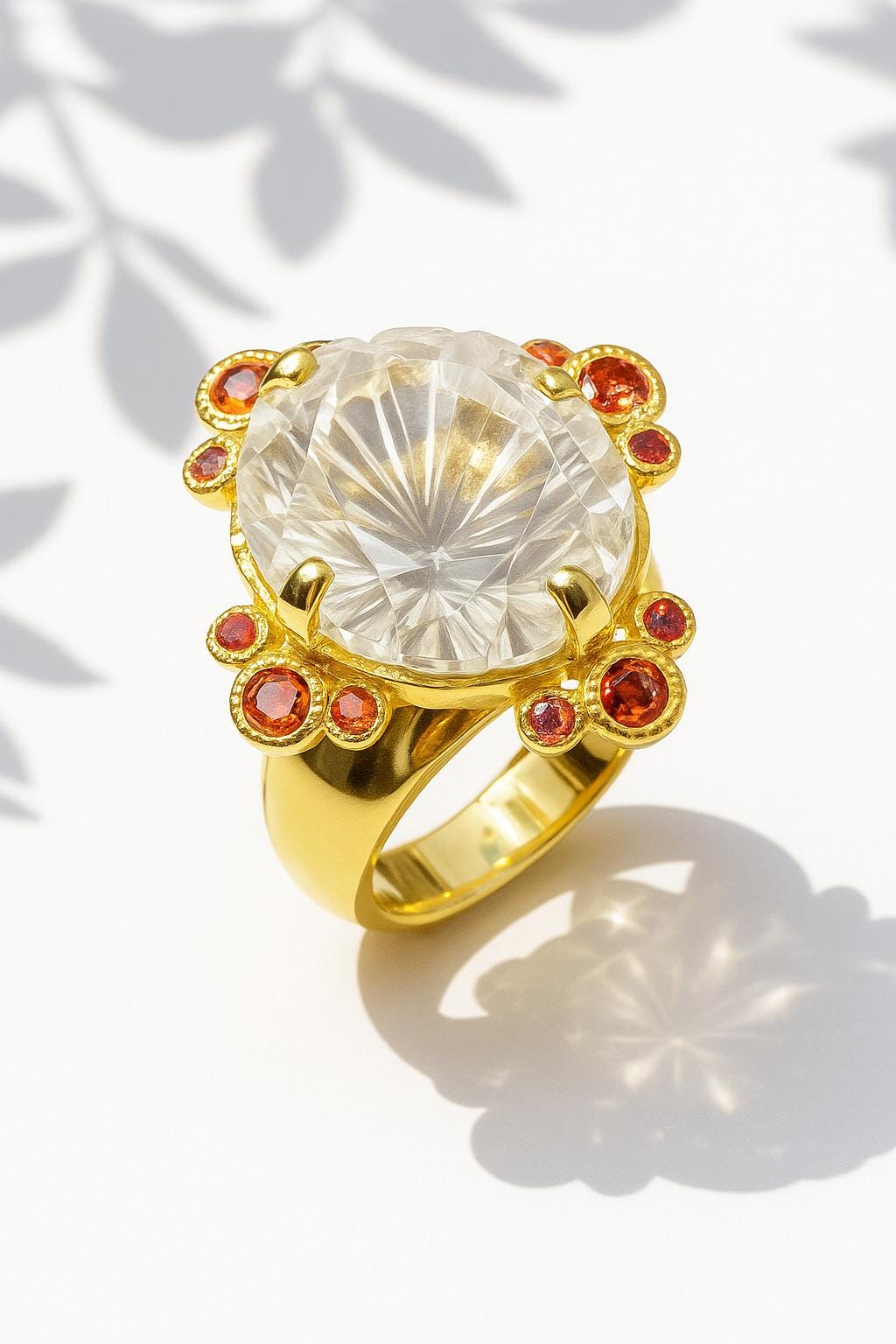 925 sterling silver white quartz herkimer ring