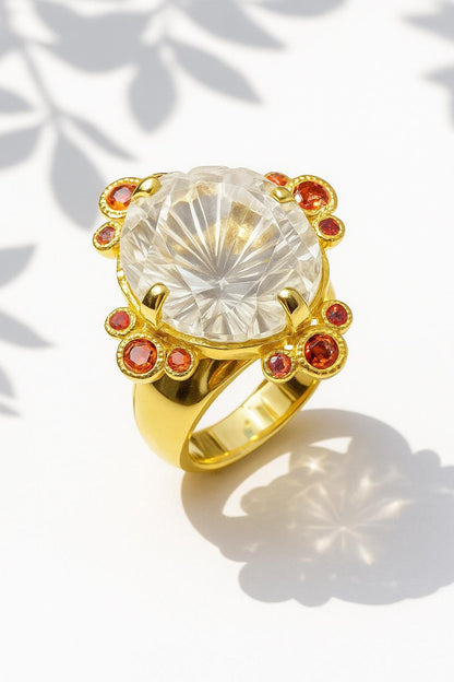 925 sterling silver white quartz herkimer ring