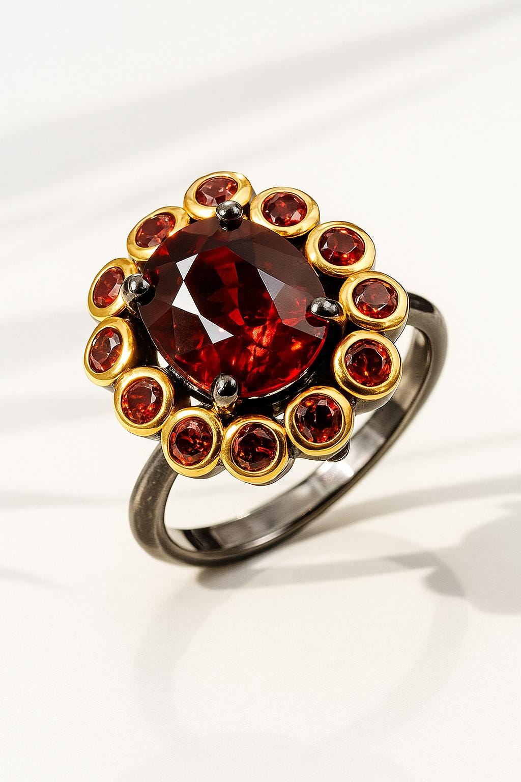 925 Sterling Silver Garnet Ring, worn look