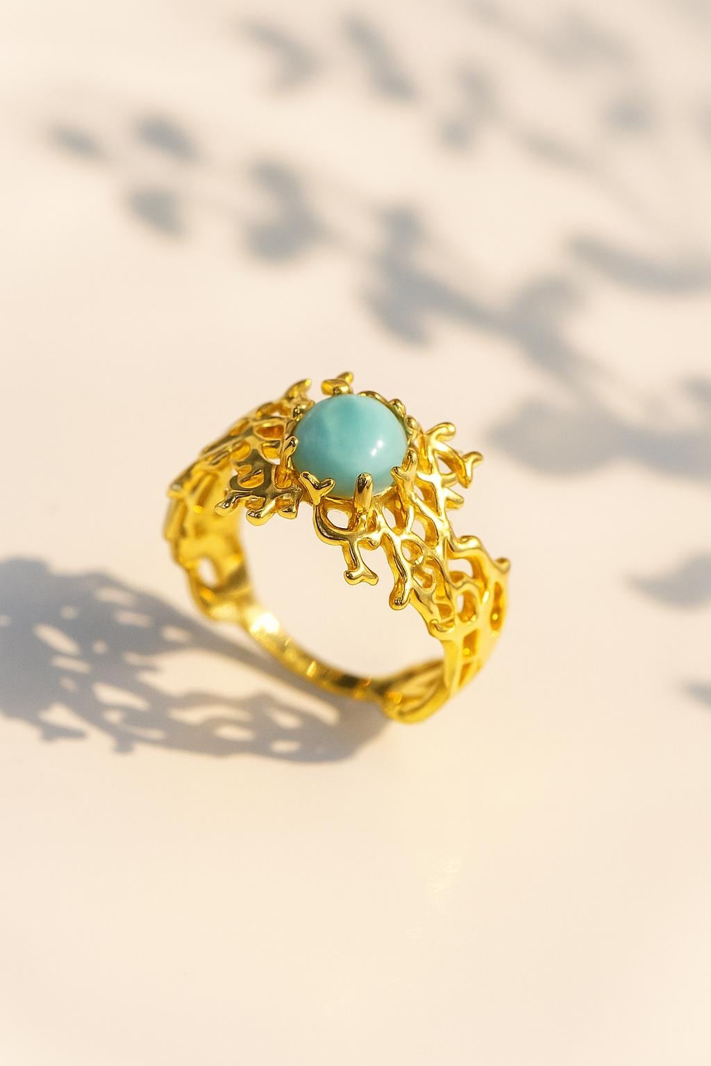 925 Sterling Silver Larimar Ocean Lover Ring