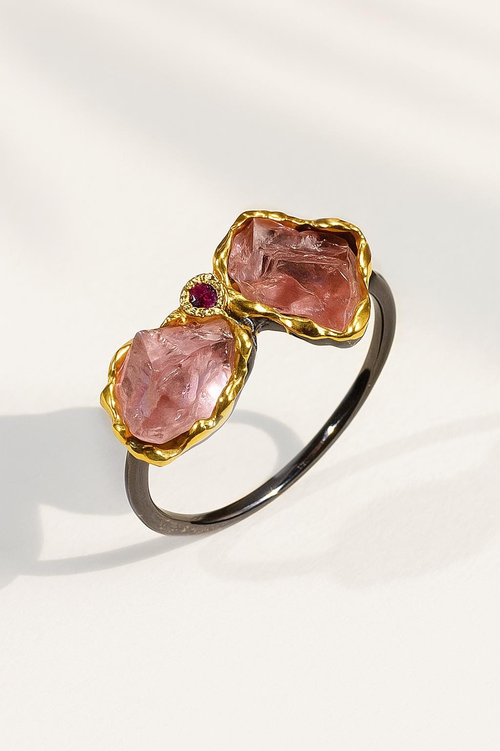 925 Sterling Silver Raw Tourmaline Ring, worn on hand