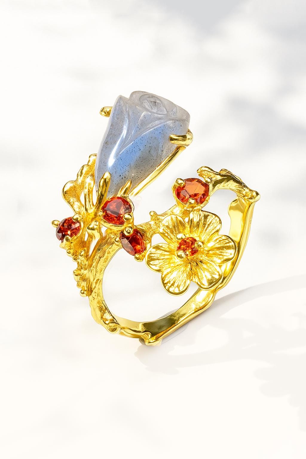 925 Sterling Silver Labradorite Rose Ring