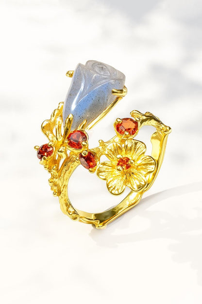 925 Sterling Silver Labradorite Rose Ring
