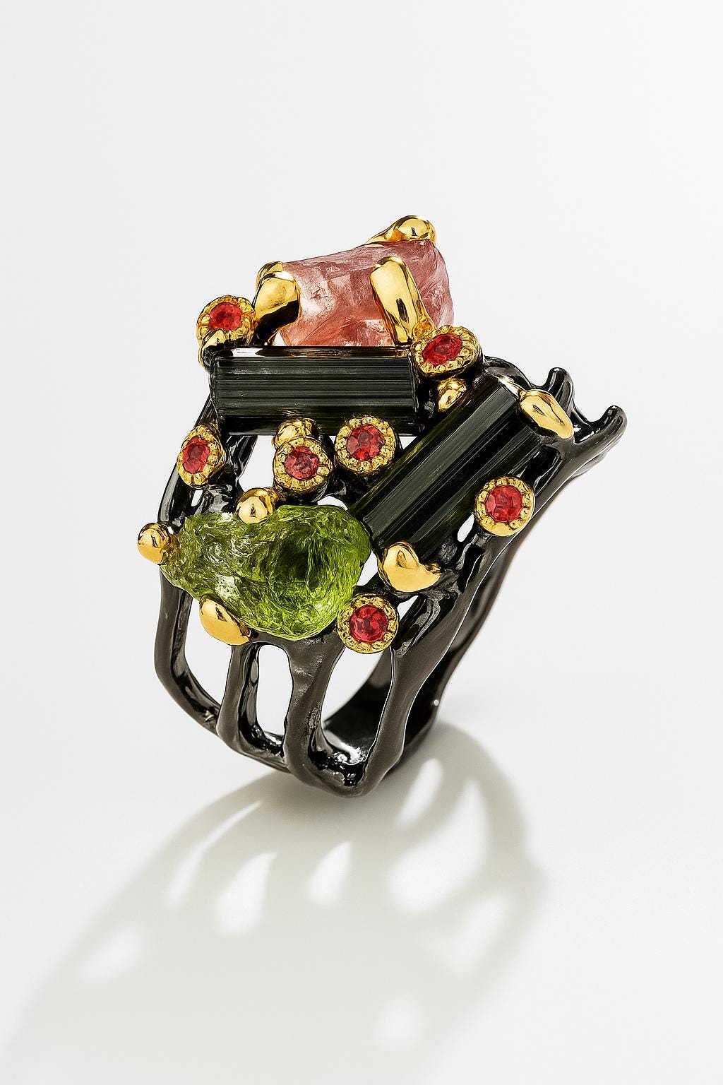 925 Sterling Silver Raw Tourmaline Statement Ring