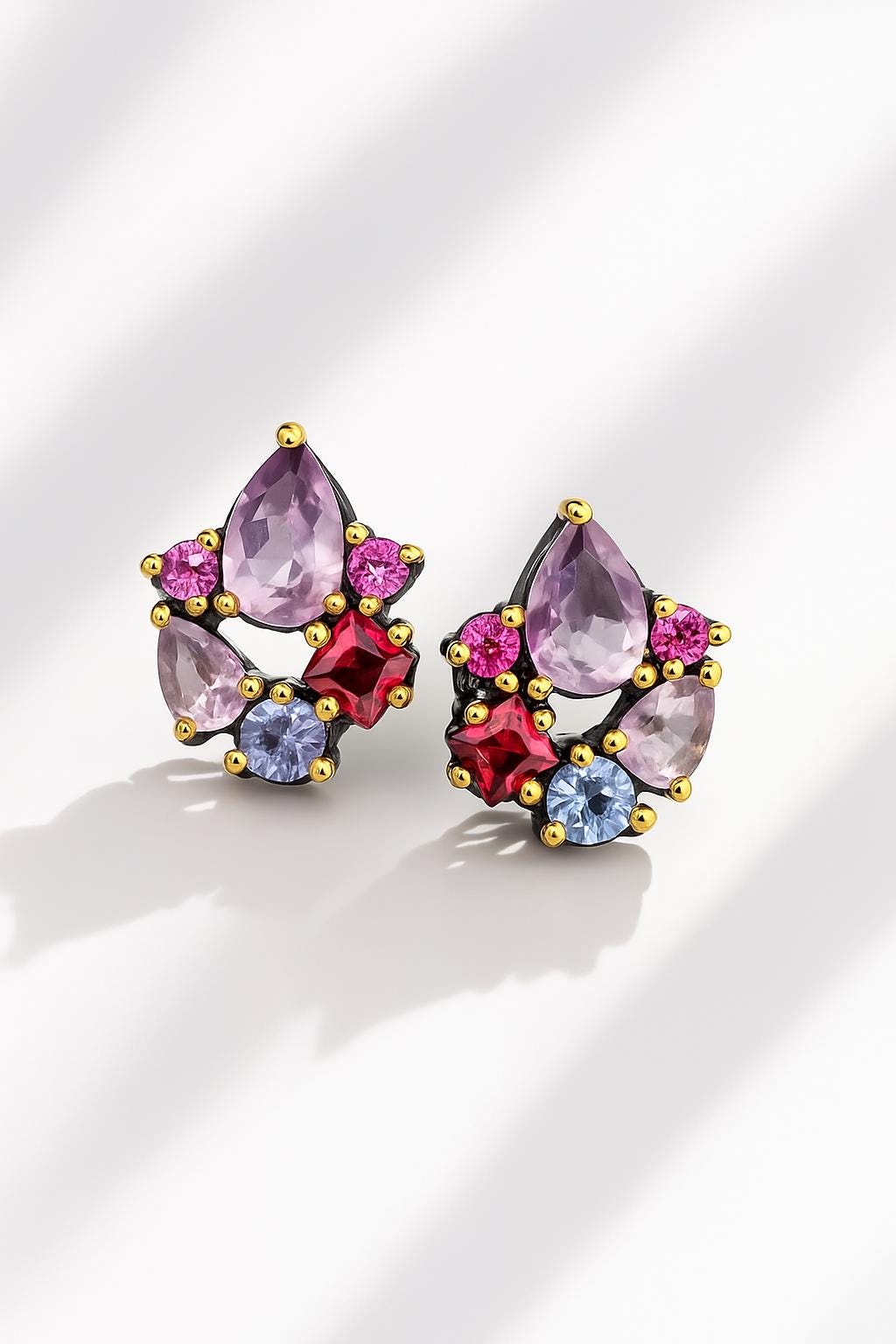 925 Sterling Silver Amethyst Topaz Garnet Stud Earrings