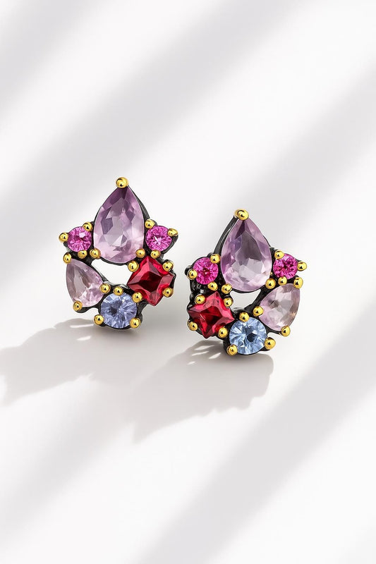 925 Sterling Silver Amethyst Topaz Garnet Stud Earrings