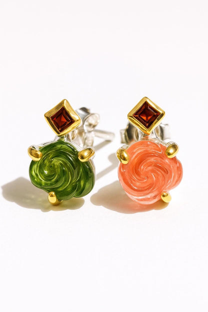 925 Sterling Silver Flower Tourmaline Stud Earrings