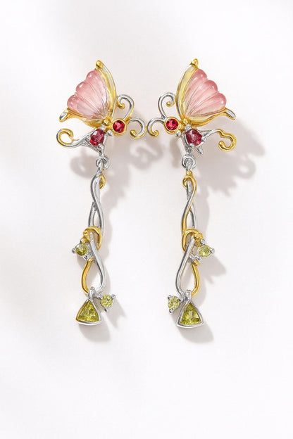 925 Sterling Silver Butterfly Tourmaline Earrings