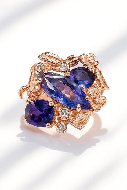 925 sterling silver blue iolite flower ring