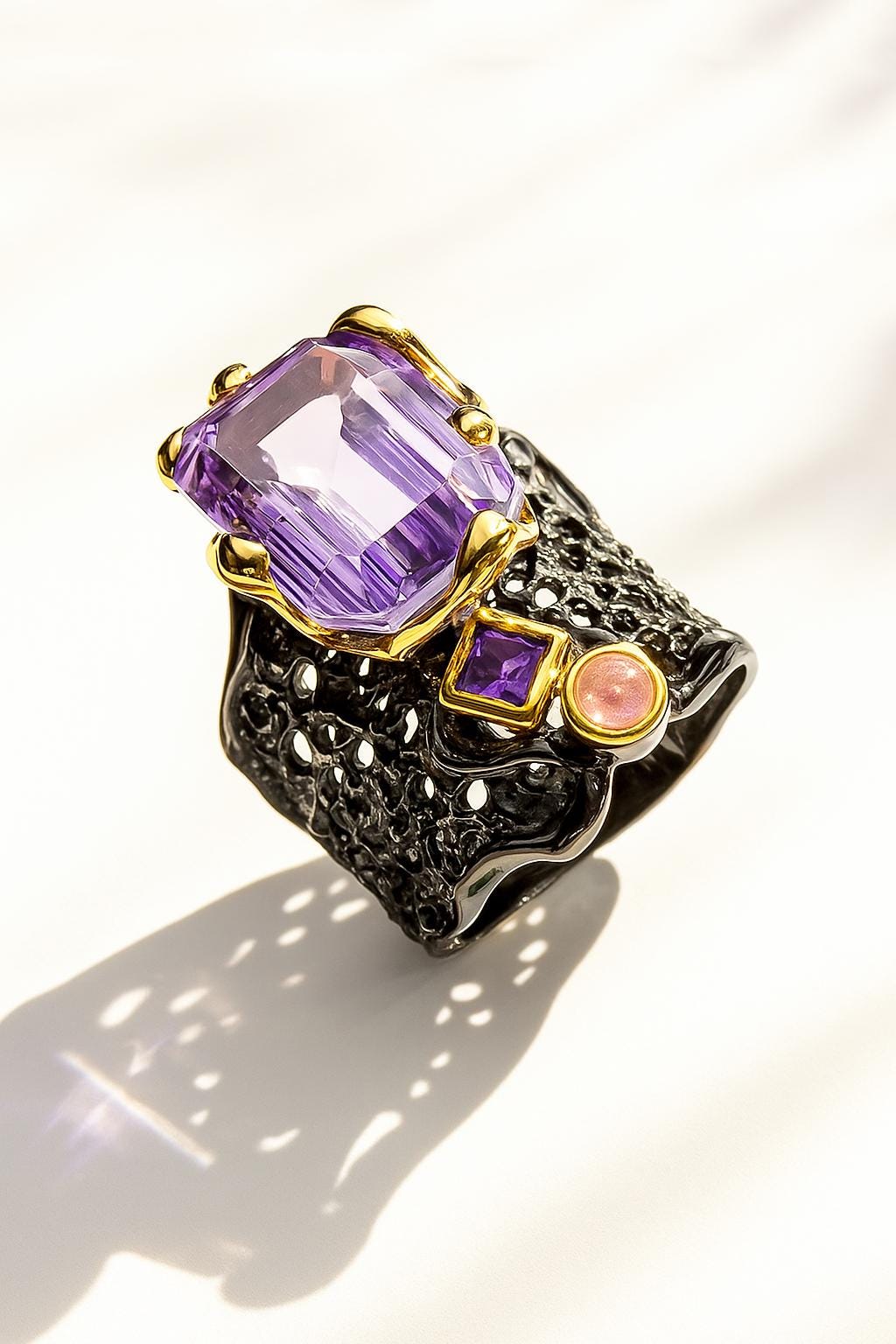 925 Sterling Silver Amethyst Chunky Wide Ring