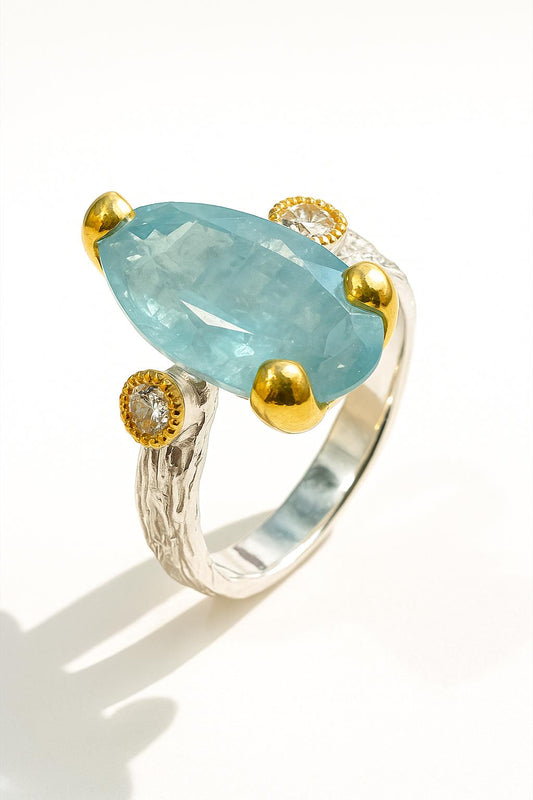 925 sterling silver blue kyanite pear ring