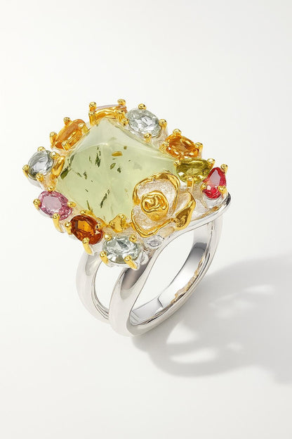 925 sterling silver green prehnite forest ring