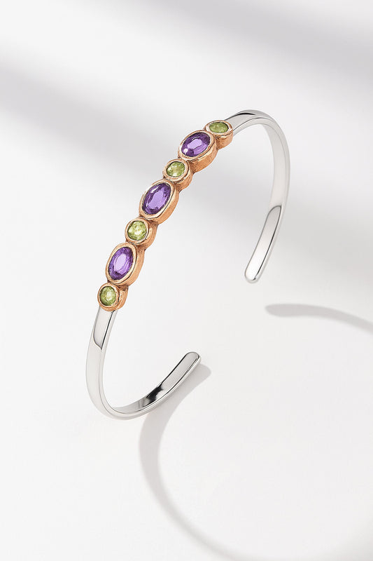 925 sterling silver amethyst peridot bangle bracelet