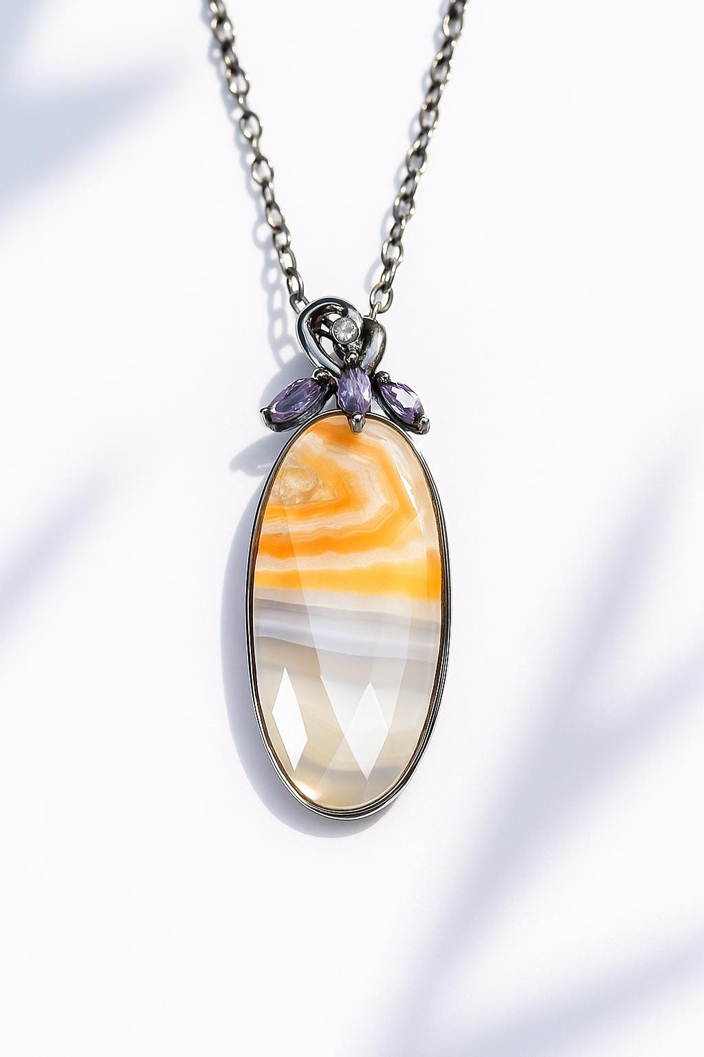 925 Sterling Silver Orange Agate Oval Necklace