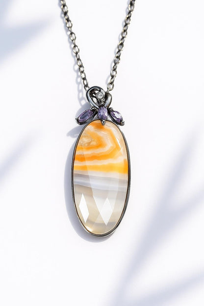 925 Sterling Silver Orange Agate Oval Necklace