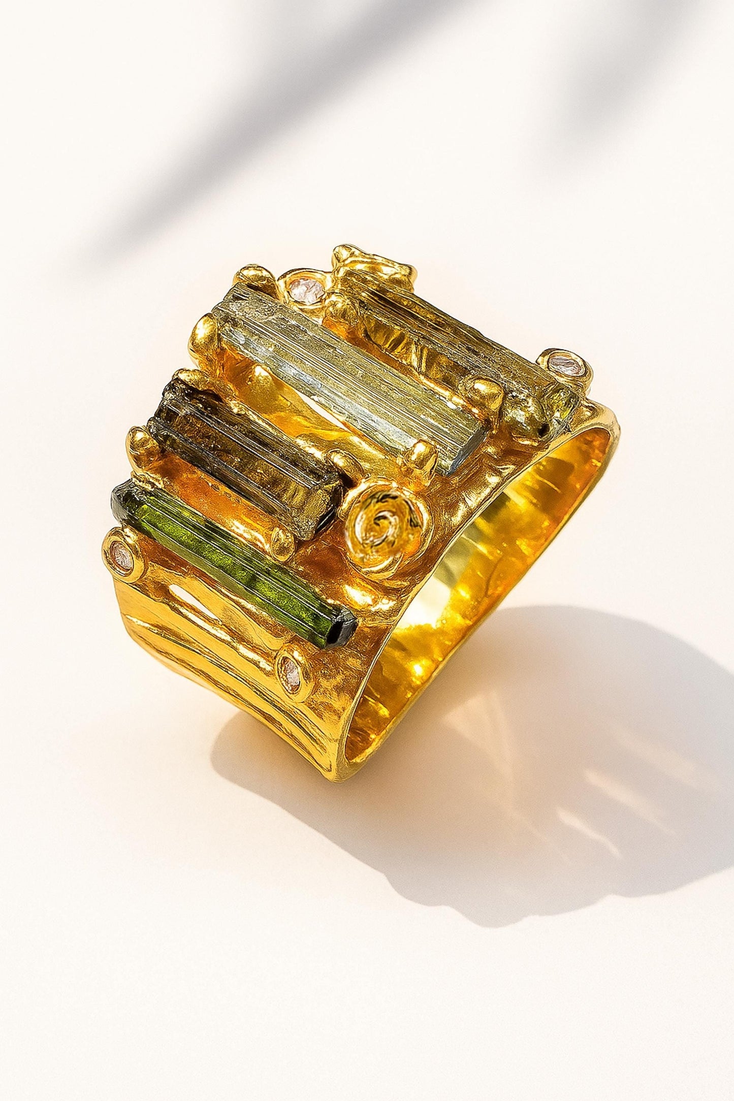 925 sterling silver raw green tourmaline ring