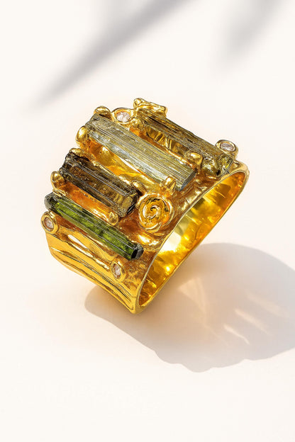 925 sterling silver raw green tourmaline ring