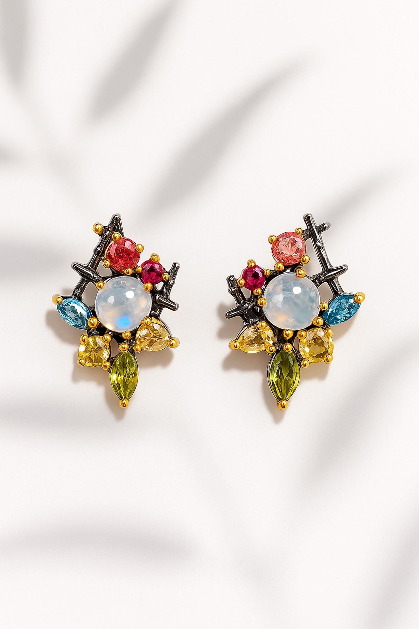 925 Sterling Silver  Moonstone Gemstone Cluster Earrings