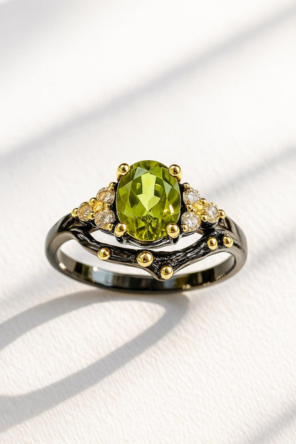 925 sterling silver green peridot oval ring