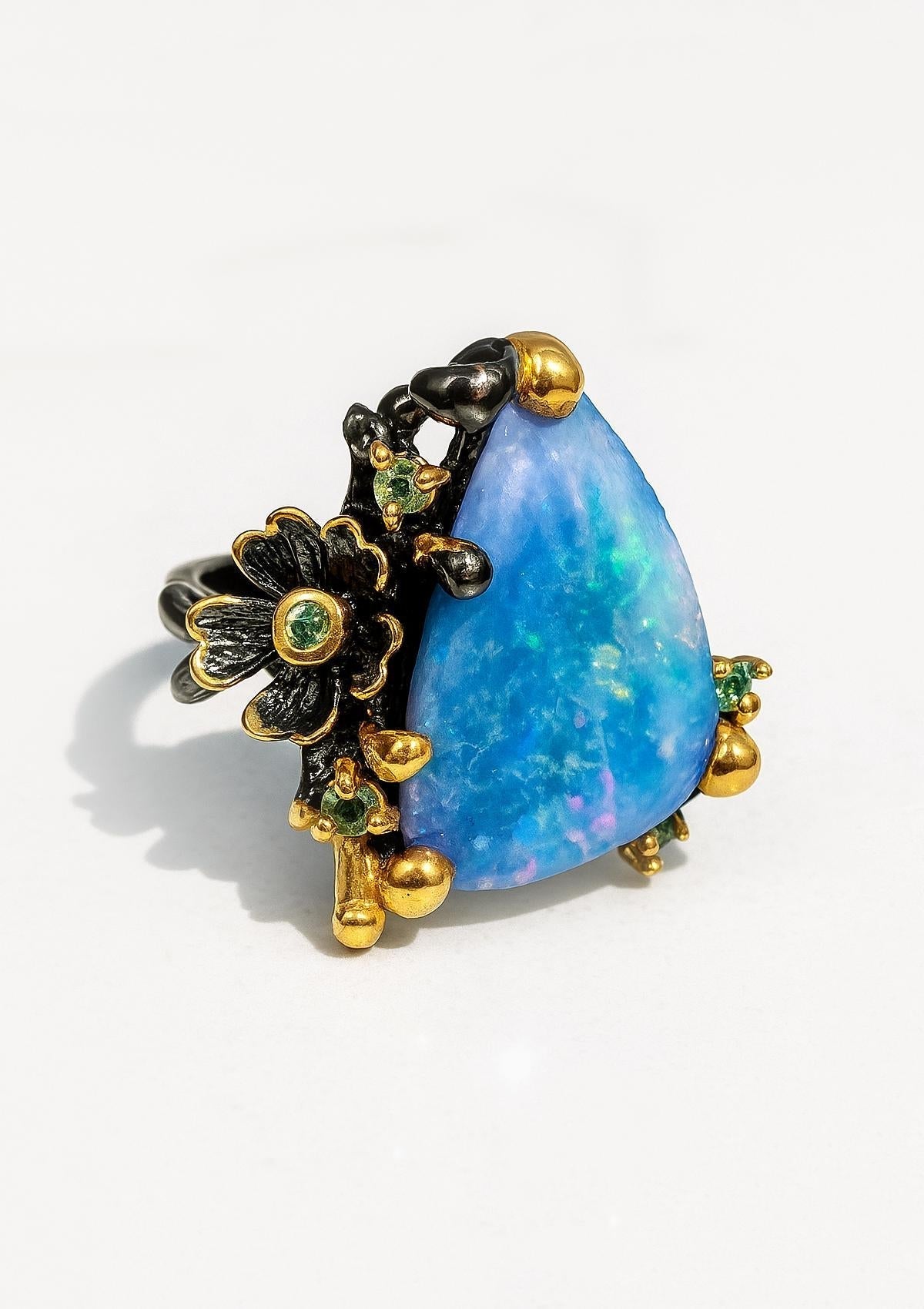 925 sterling silver boulder opal flower ring