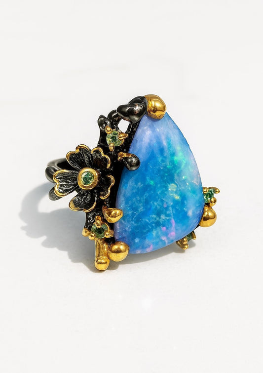 925 sterling silver boulder opal flower ring