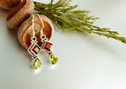 925 Sterling Silver Peridot Garnet Earrings