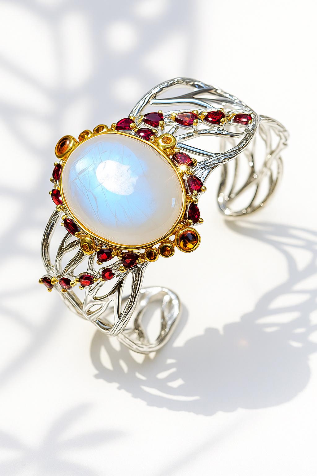 925 Sterling Silver Moonstone Branch Cuff Bracelet