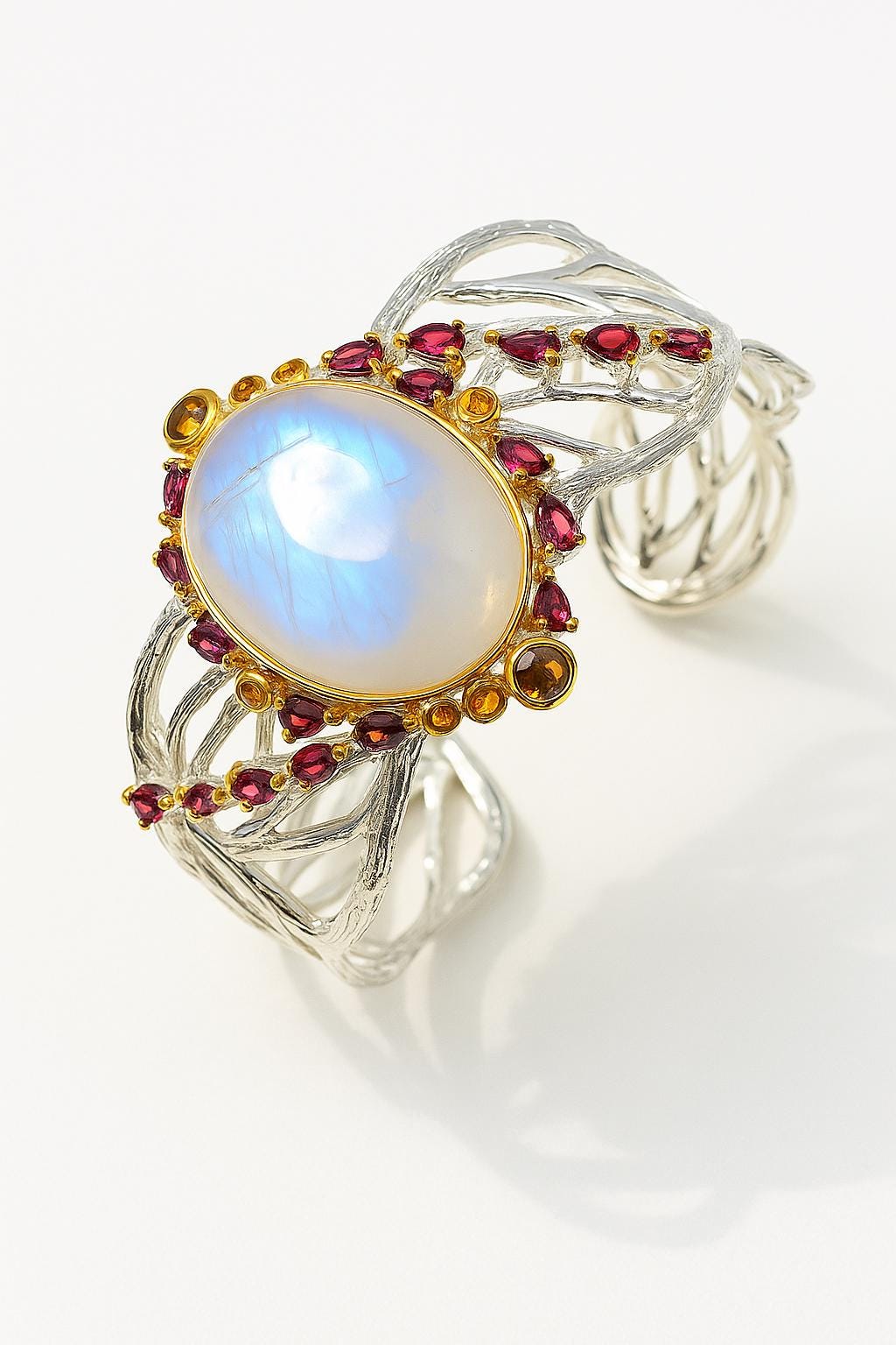 925 Sterling Silver Moonstone Branch Cuff Bracelet